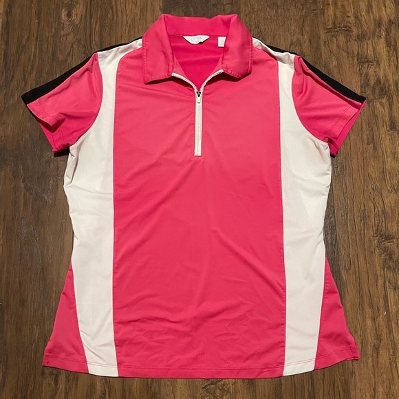 Callaway pink & white zippered v neck golfing shirt Large - Picture 1 of 5